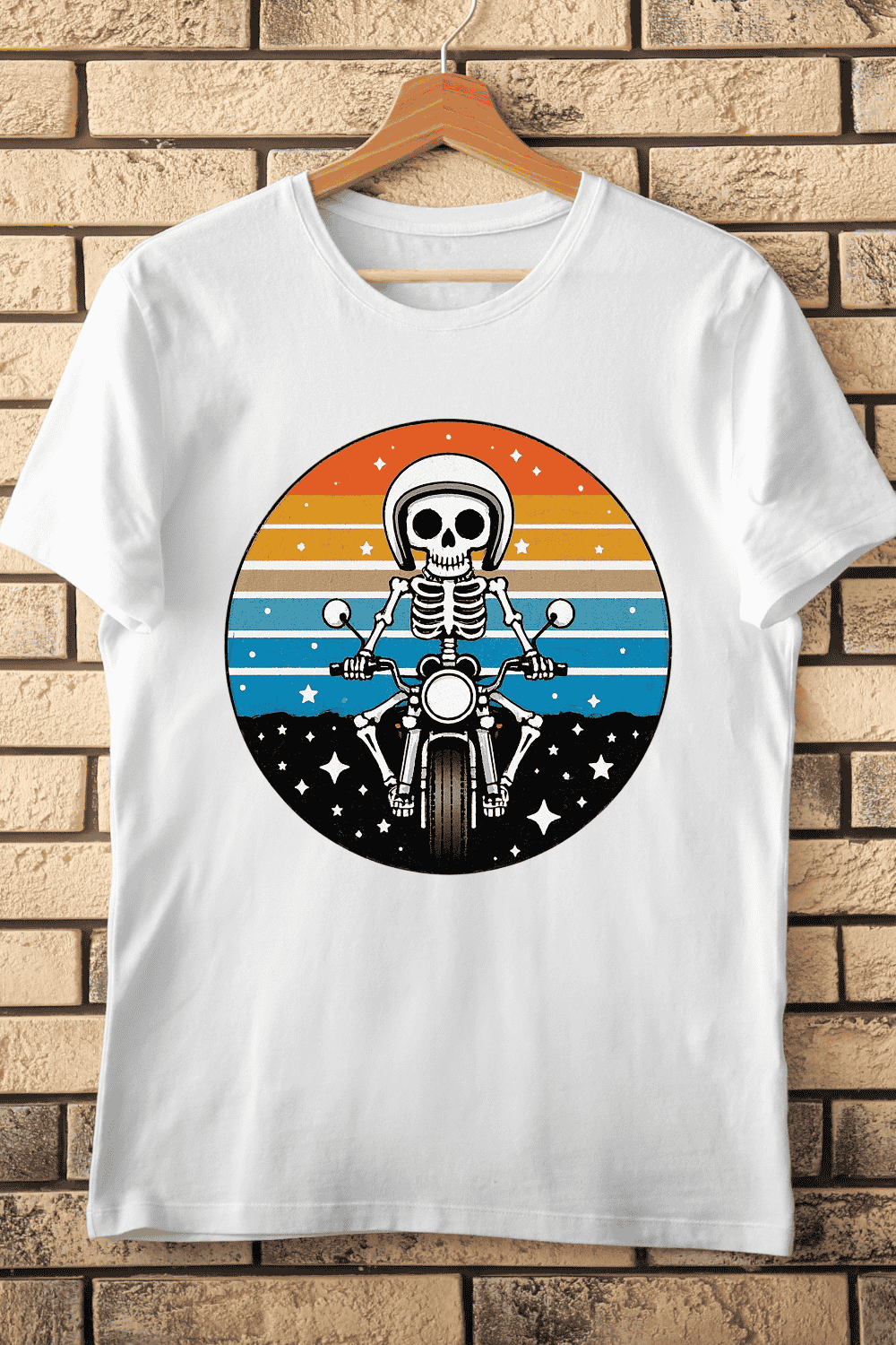 Skeleton Riding Motorcycle T-Shirt Design pinterest preview image.