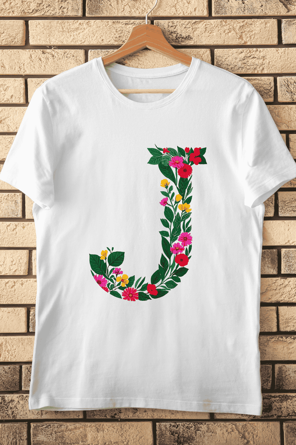 Floral Letter J T-Shirt Design pinterest preview image.