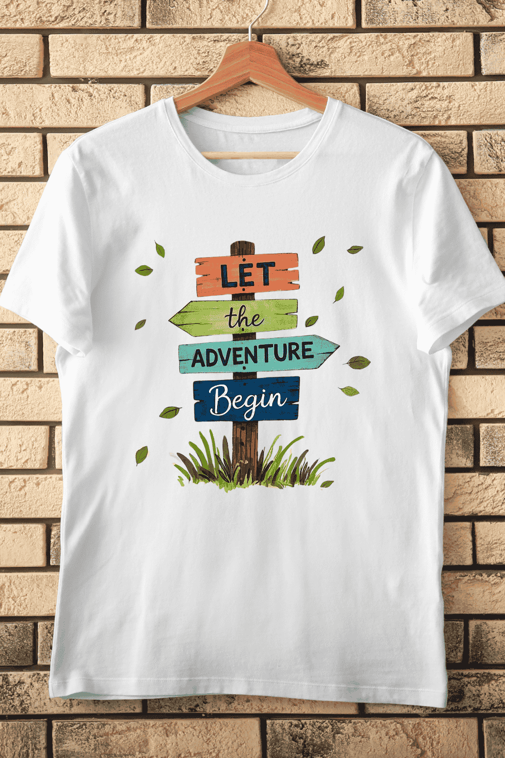 Inspirational Adventure Start T-Shirt Design pinterest preview image.