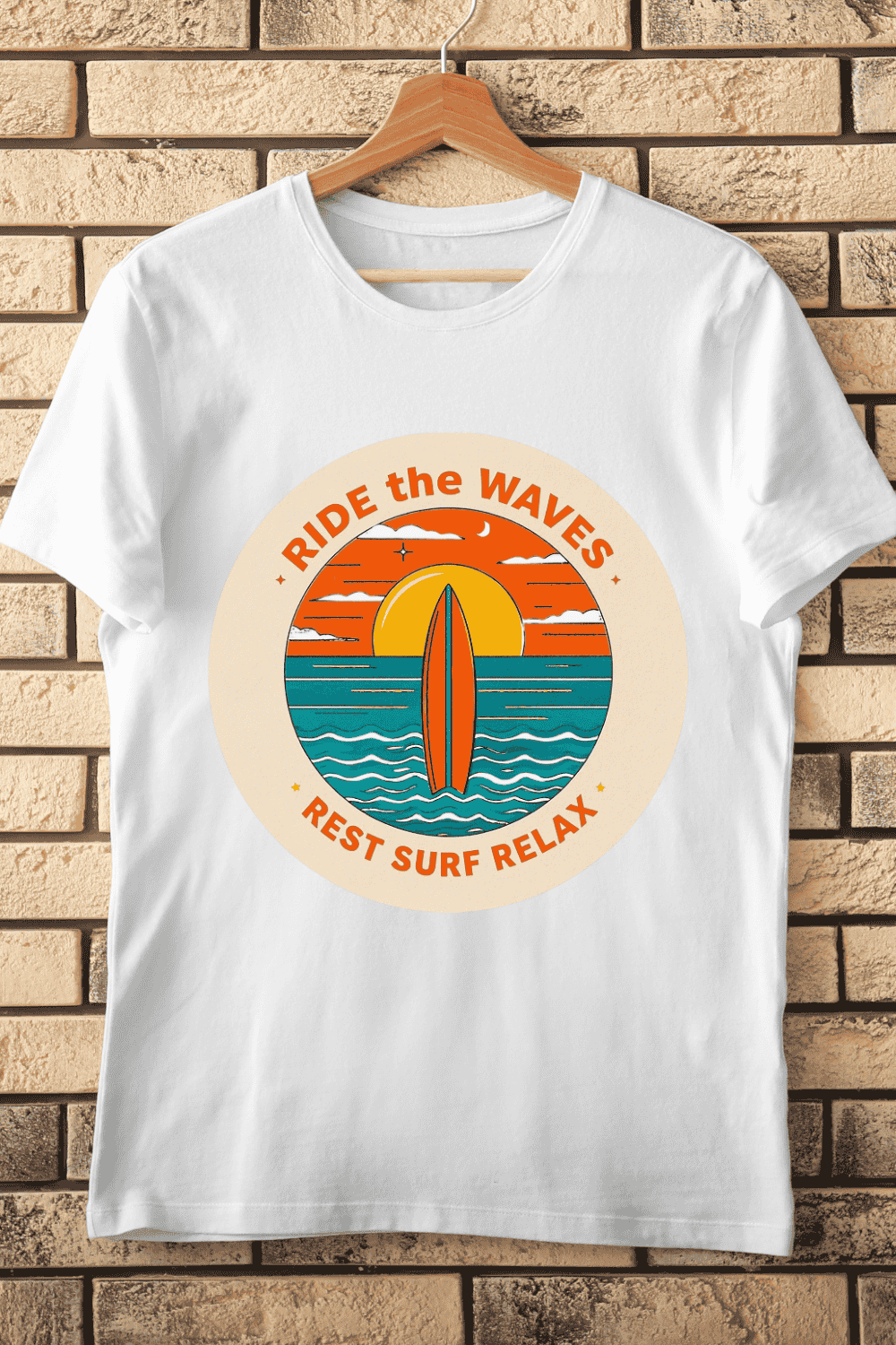 Ride the Waves Rest Surf Relax Circle T-Shirt Design pinterest preview image.