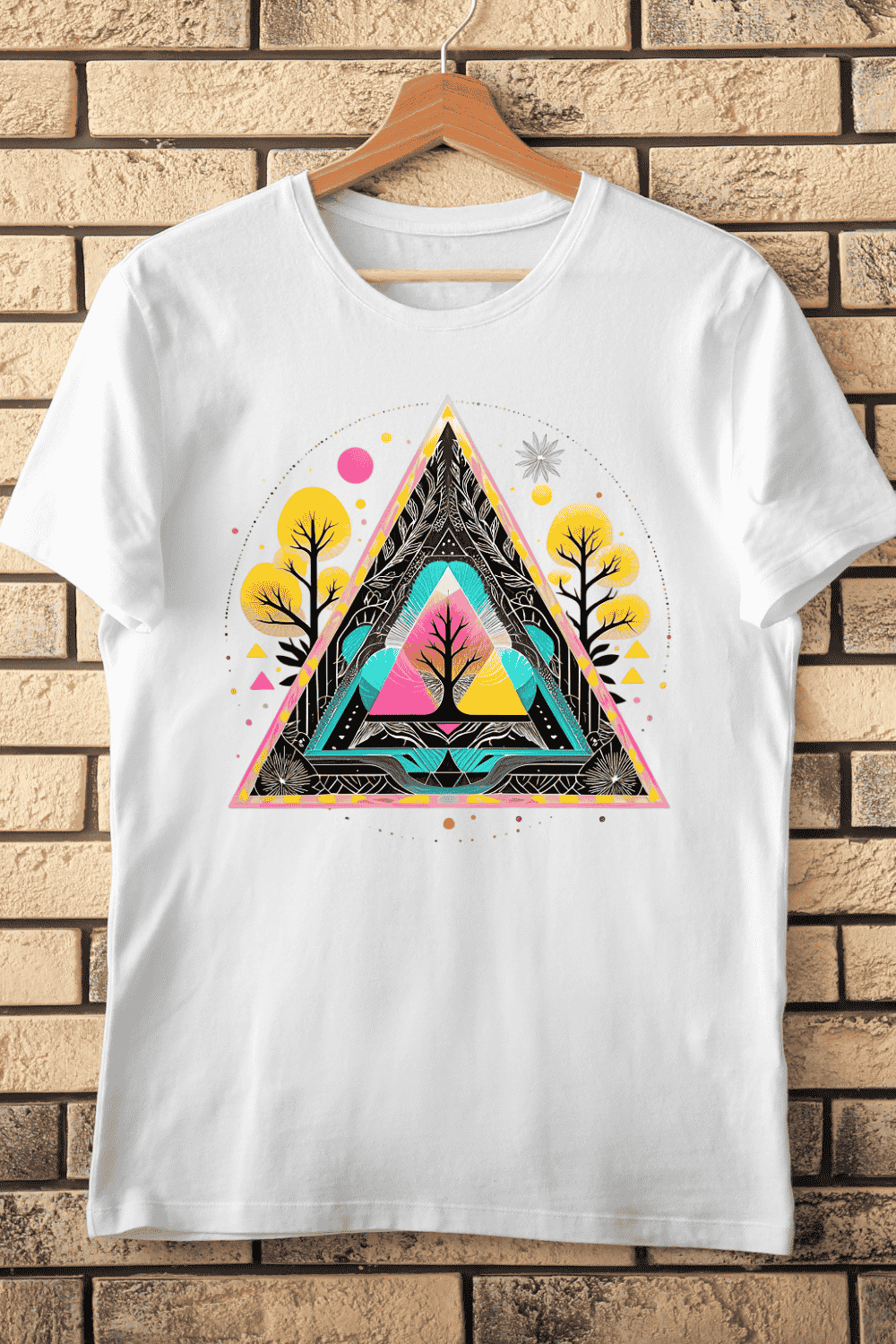 Mystical Triangle Plant Sun T-Shirt Design pinterest preview image.