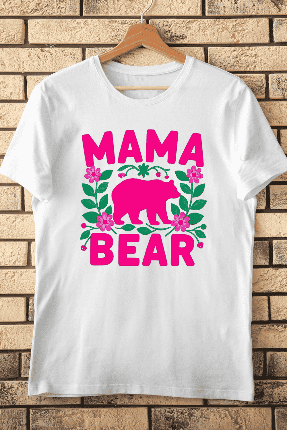 Pink Mama Bear Floral T-Shirt Design pinterest preview image.