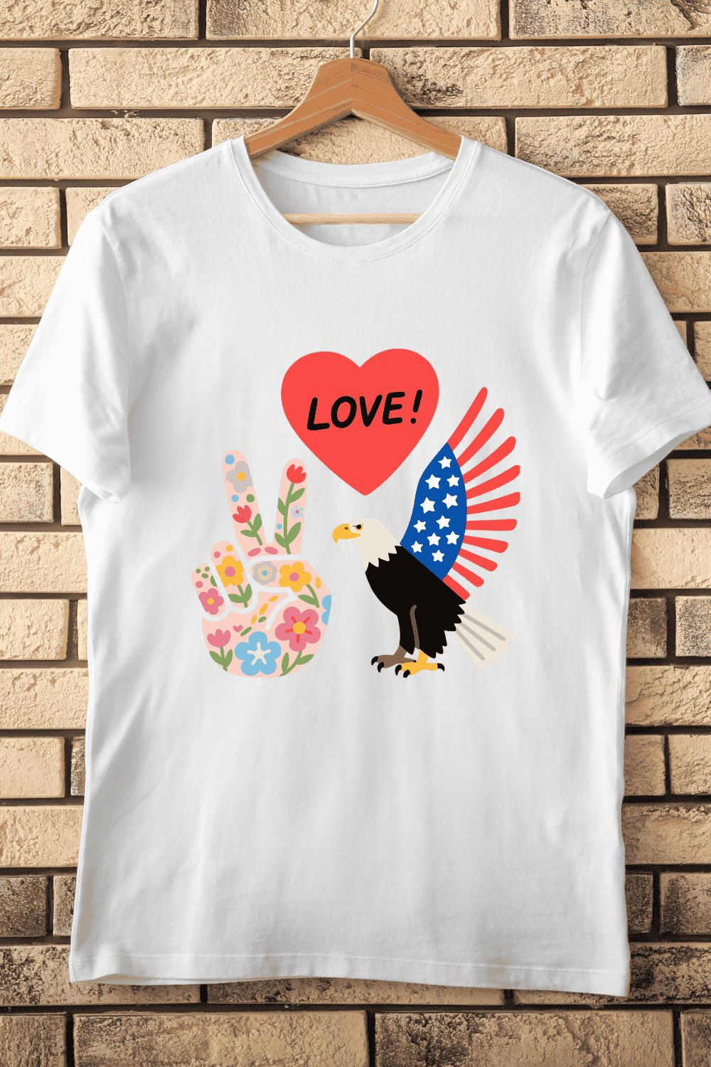 Patriotic Eagle Love Peace T-Shirt Design pinterest preview image.