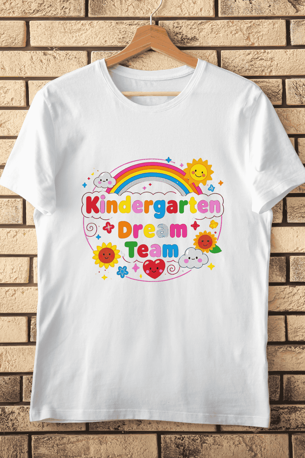 Colorful Kindergarten Teacher T-Shirt Design pinterest preview image.