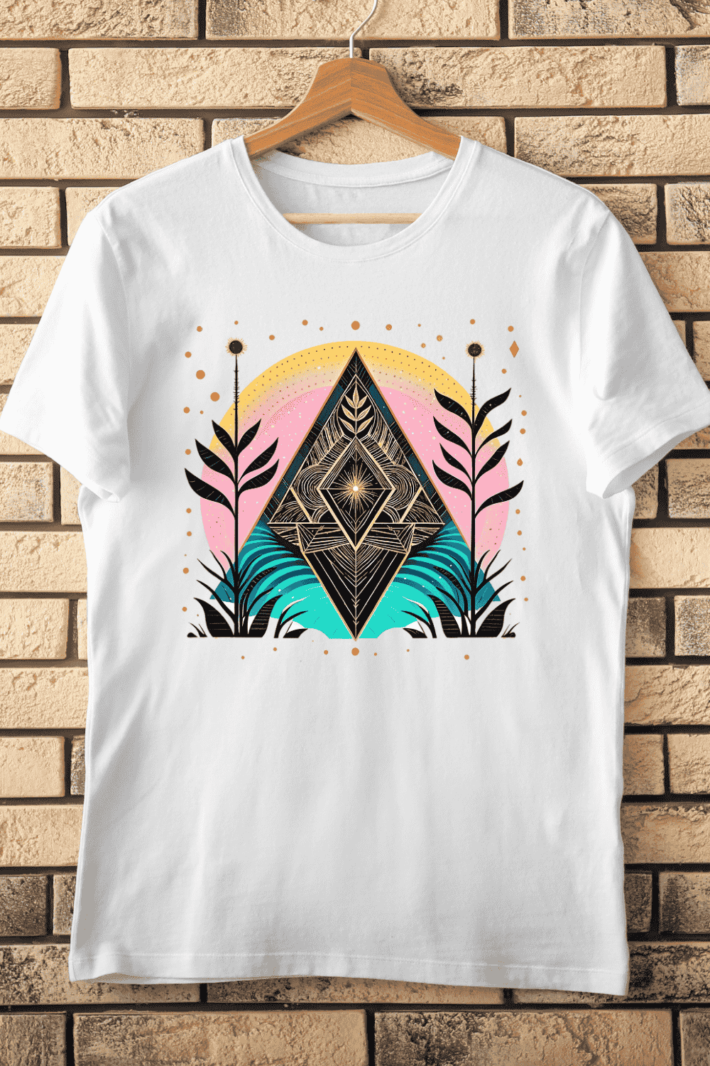 Intricate Geometric Nature T-Shirt Design pinterest preview image.