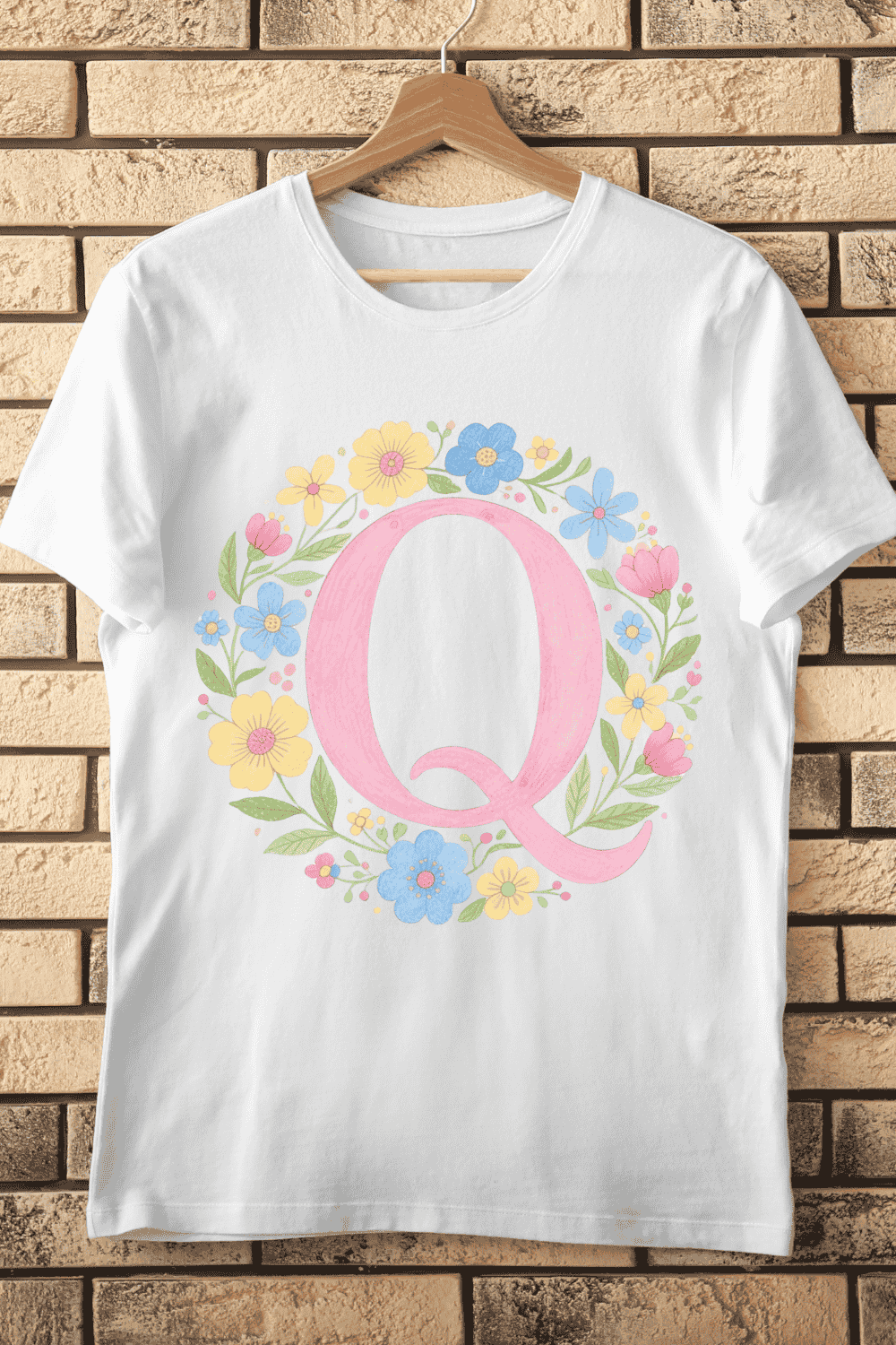 Watercolor Letter Q Floral T-Shirt Design pinterest preview image.