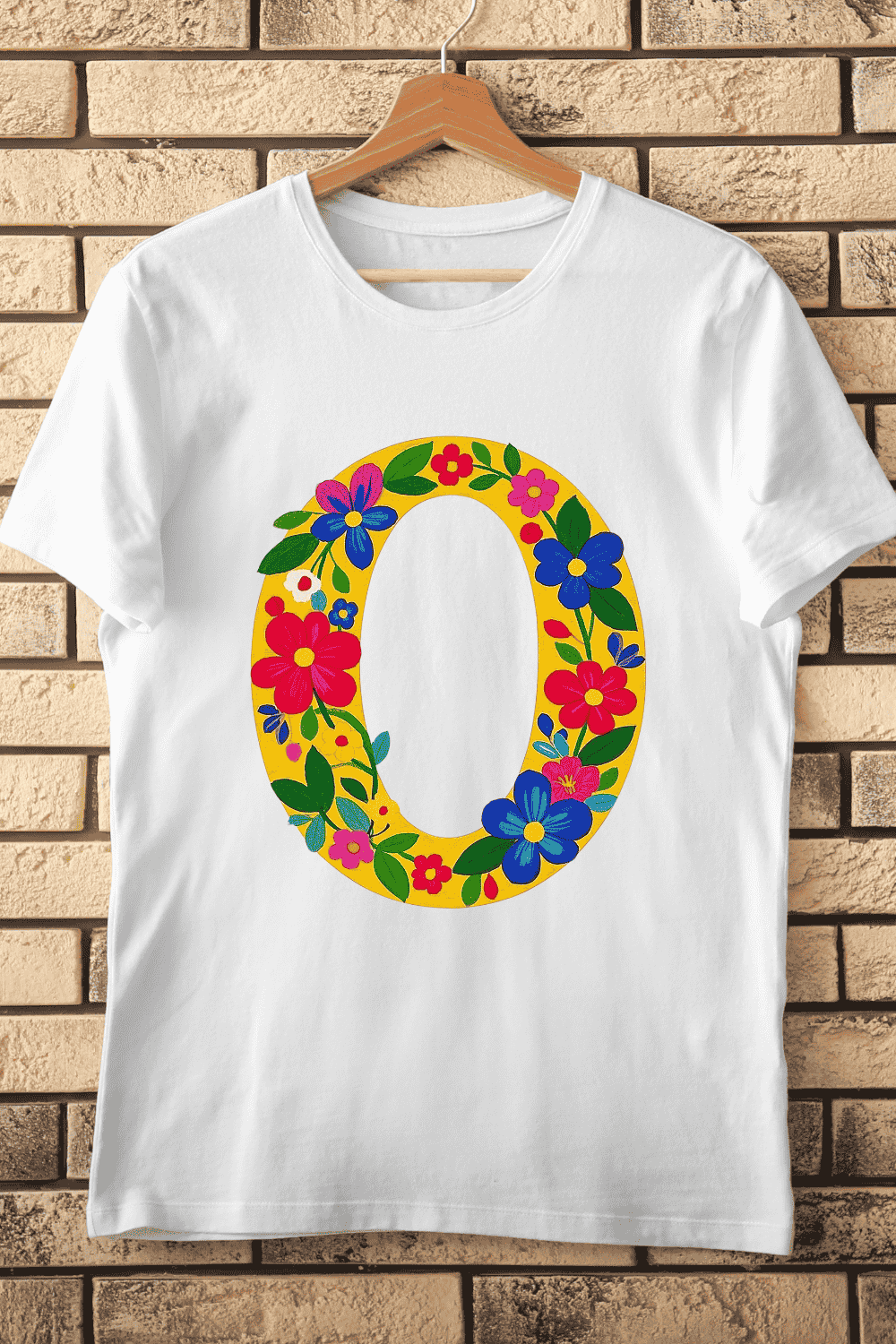 Yellow Floral Letter O Colorful Alphabet T-Shirt Design pinterest preview image.