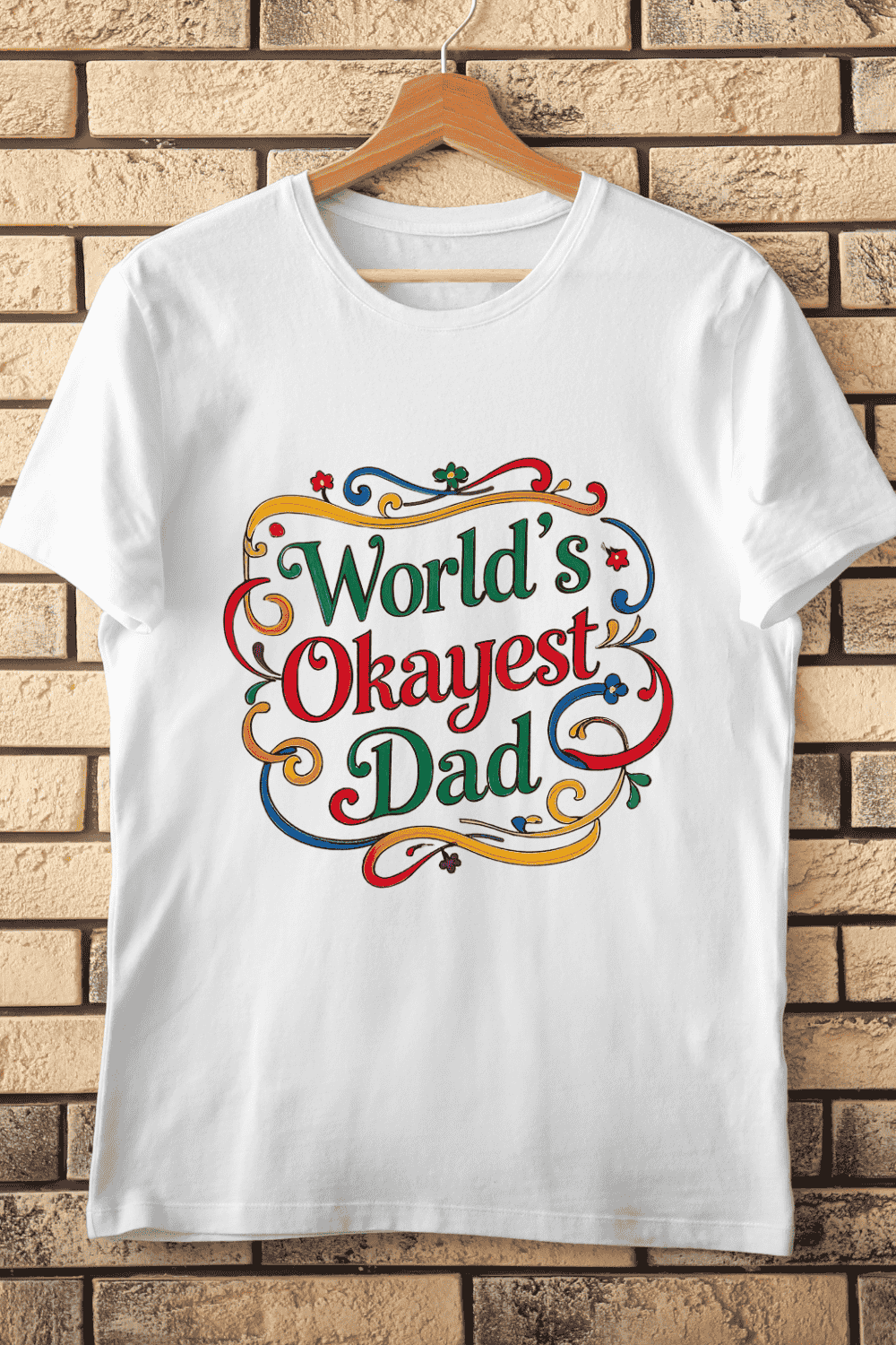 World's Okayest Dad Text T-Shirt Design pinterest preview image.