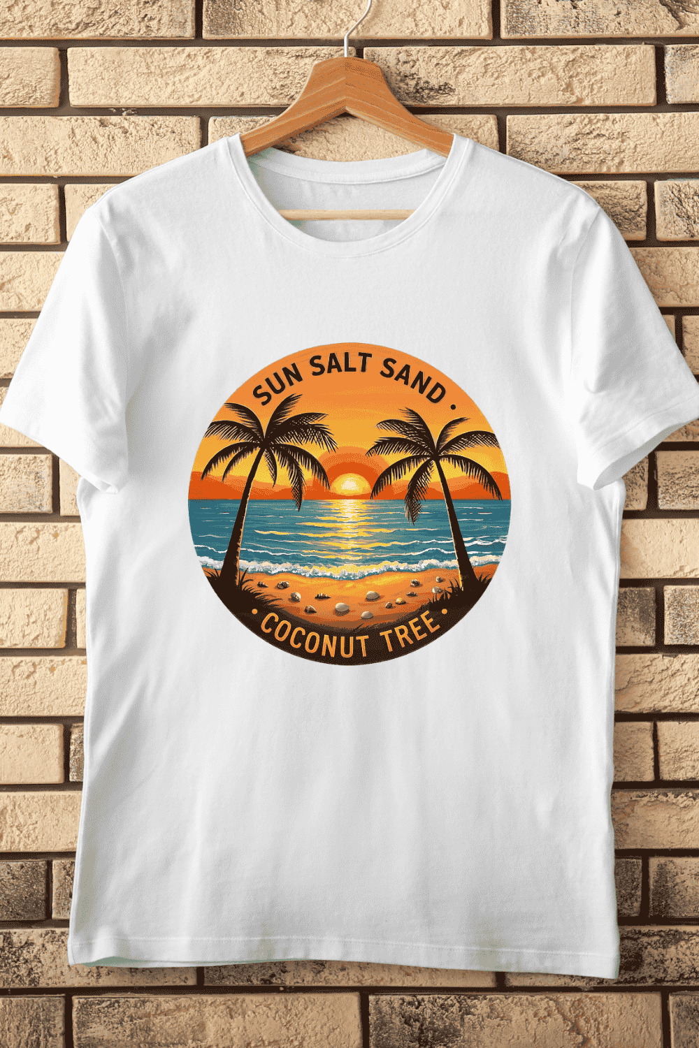 Palm Trees Ocean Sunset T-Shirt Design pinterest preview image.