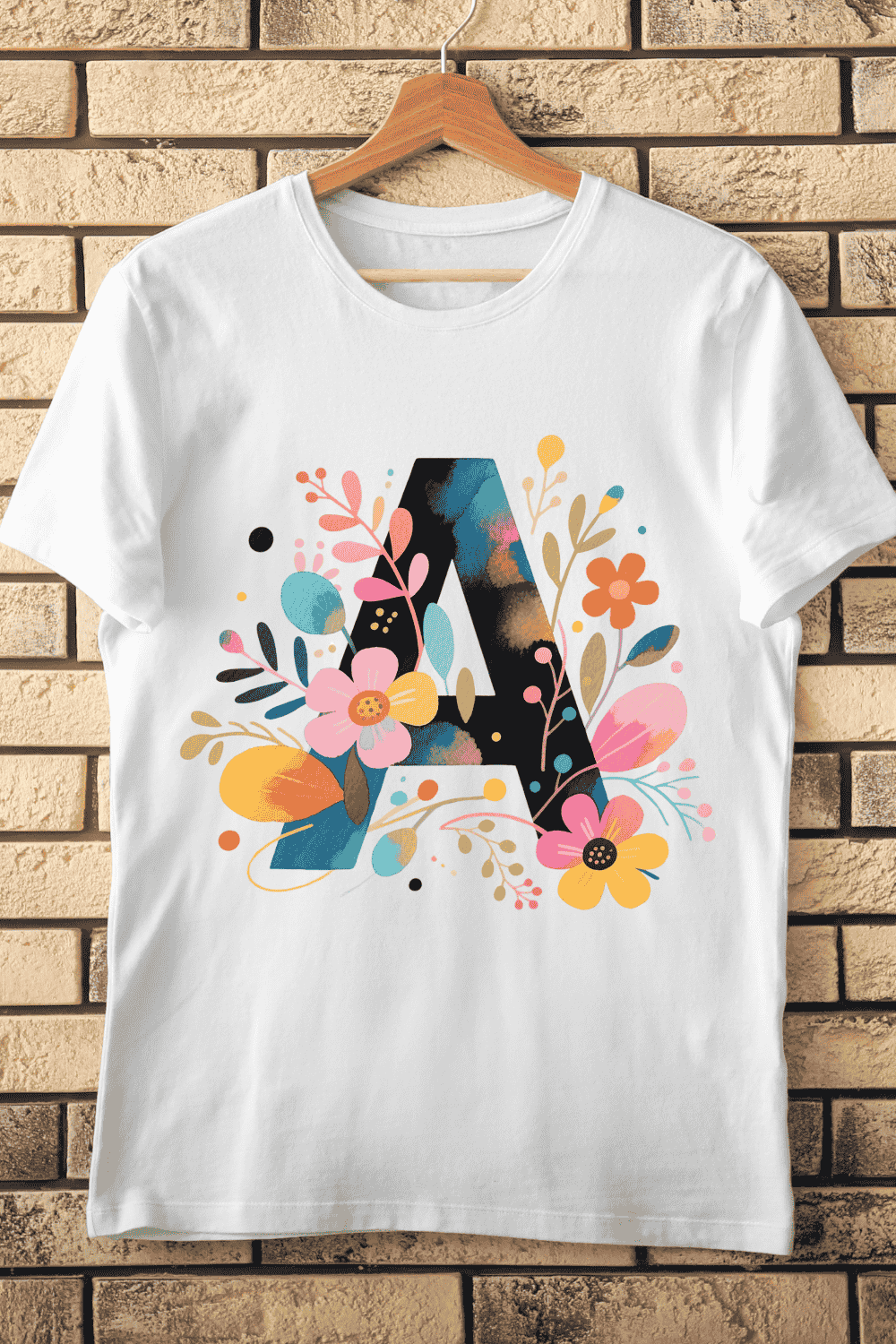 Watercolor Floral Letter A Abstract Blooms T-Shirt Design pinterest preview image.