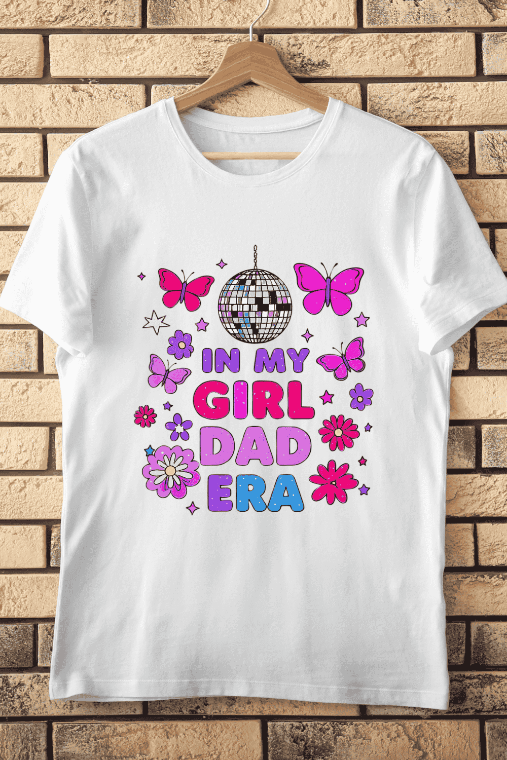 Fun Girl Dad Disco Ball T-Shirt Design pinterest preview image.