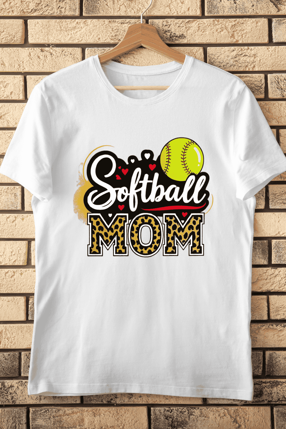 Softball Mom Leopard Print T-Shirt Design pinterest preview image.