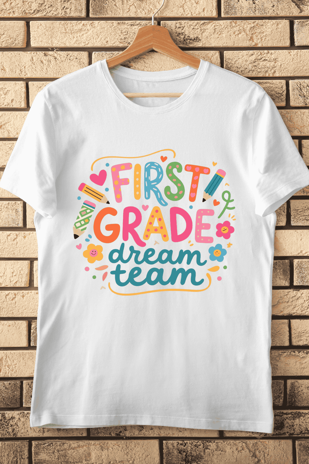 First Grade Dream Team Lettering T-Shirt Design pinterest preview image.