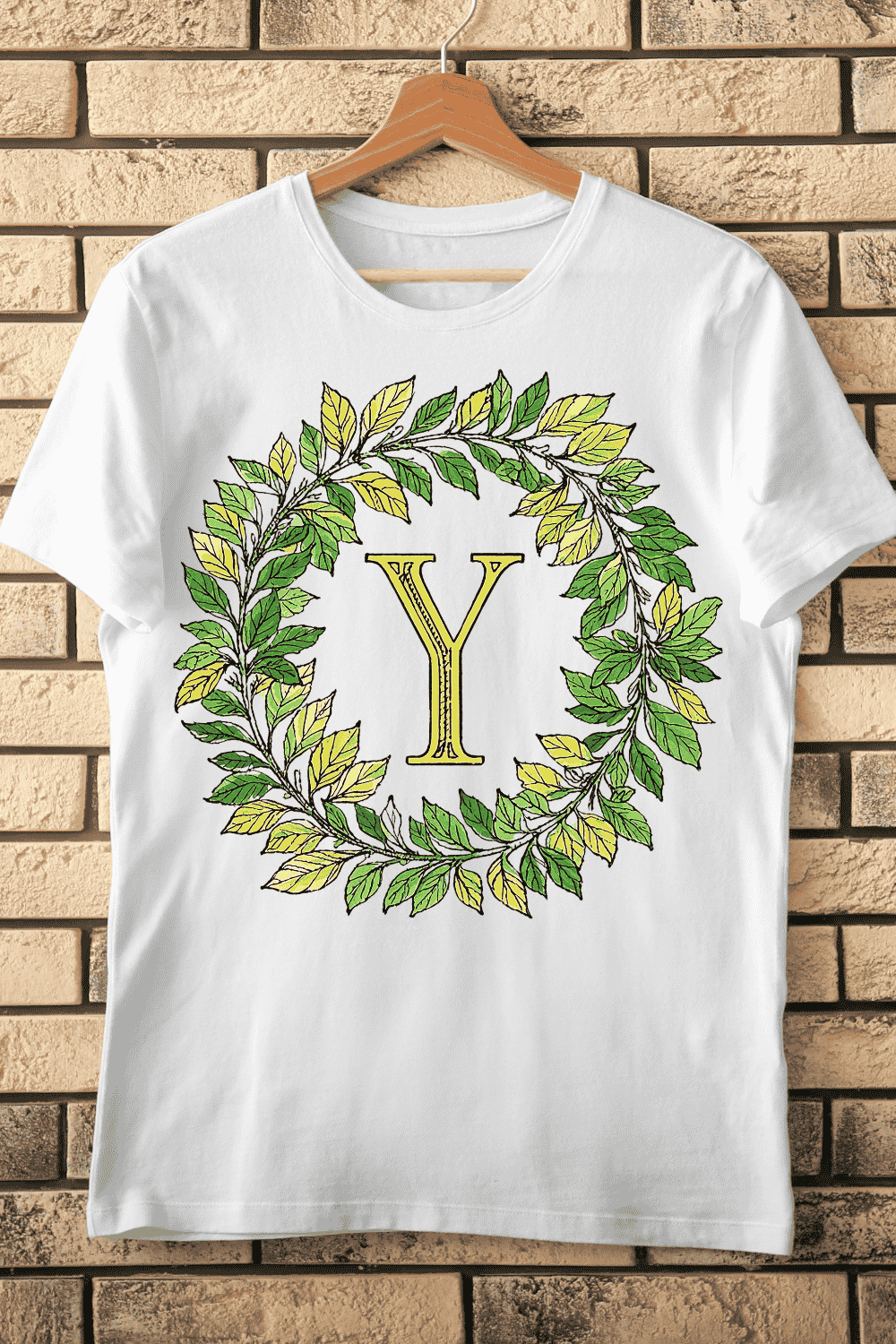 Floral Letter Y Wreath T-Shirt Design pinterest preview image.