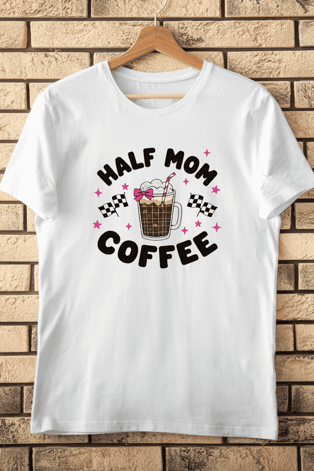 Mom Coffee Racing Flags T-Shirt Design pinterest preview image.