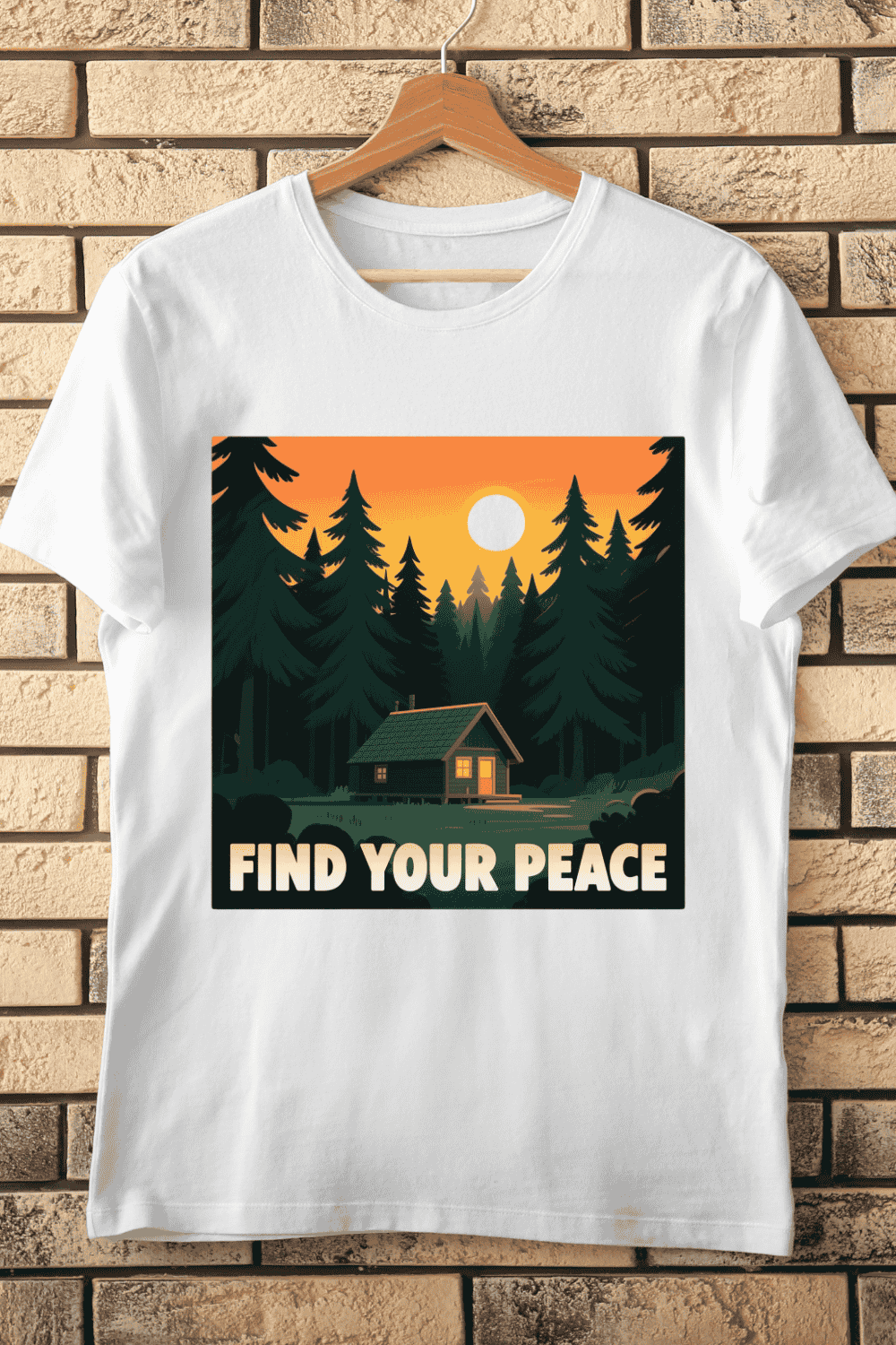 Find Your Peace Cabin in Woods T-Shirt Design pinterest preview image.