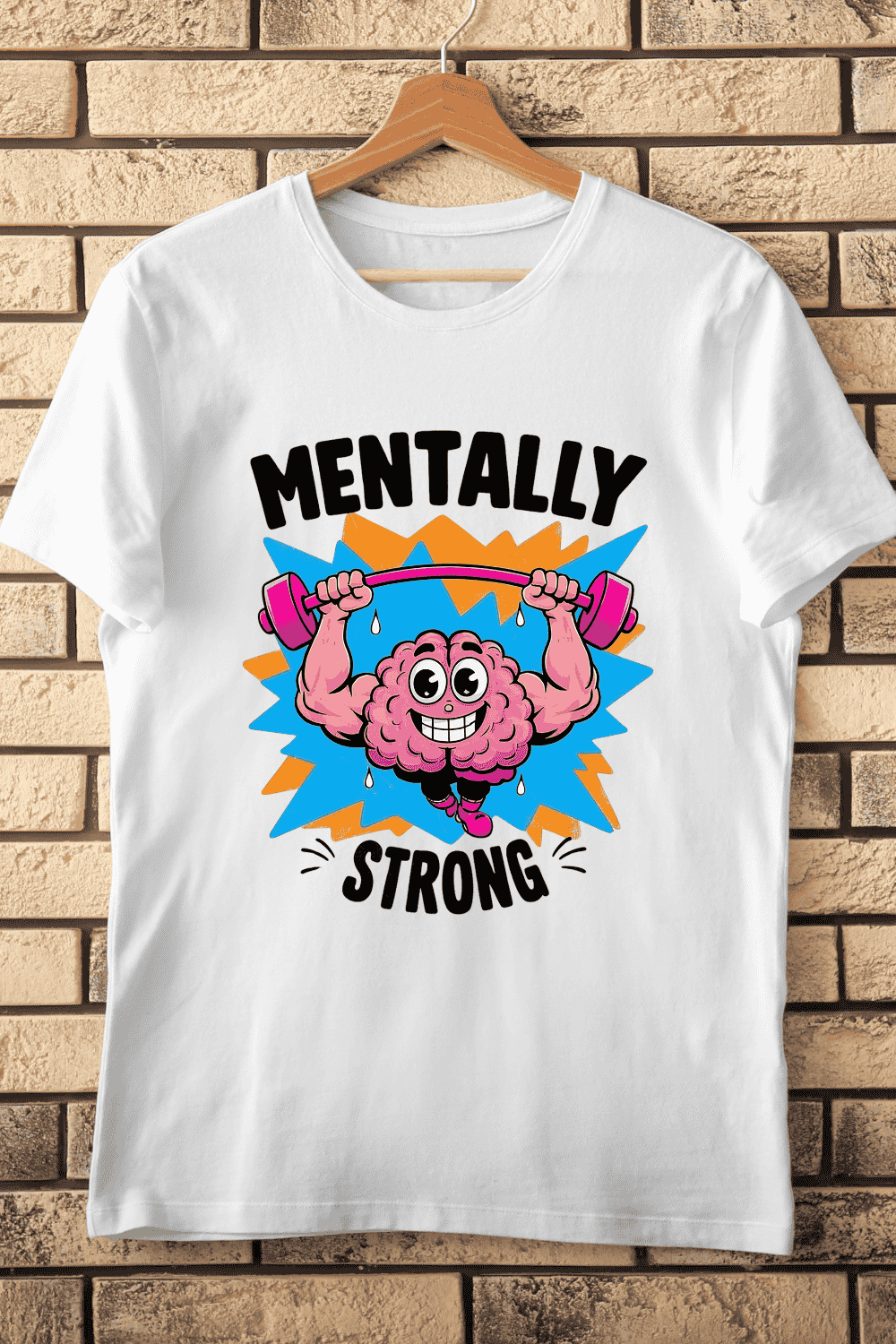 Brain Muscle Growth Mindset Cartoon T-Shirt Design pinterest preview image.