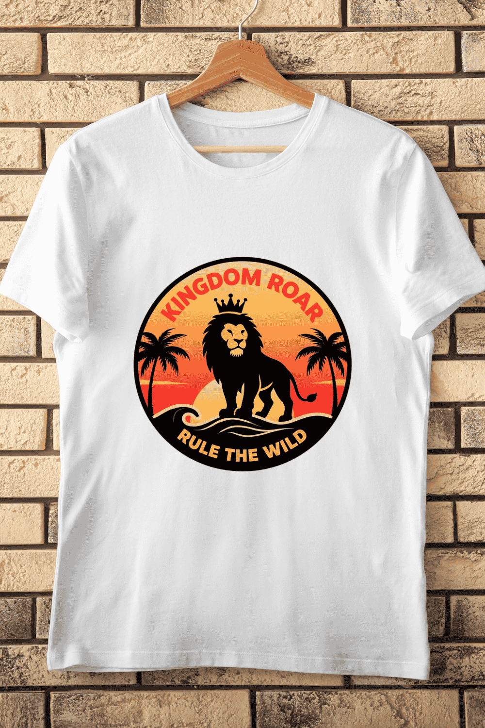 Kingdom Roar Tropical Lion T-Shirt Design pinterest preview image.
