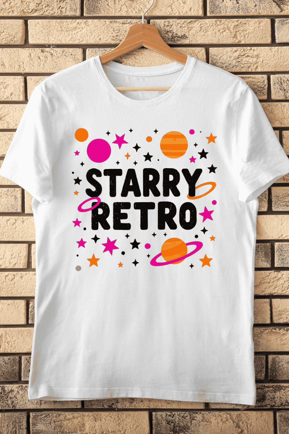 Starry Retro Space T-Shirt Design pinterest preview image.