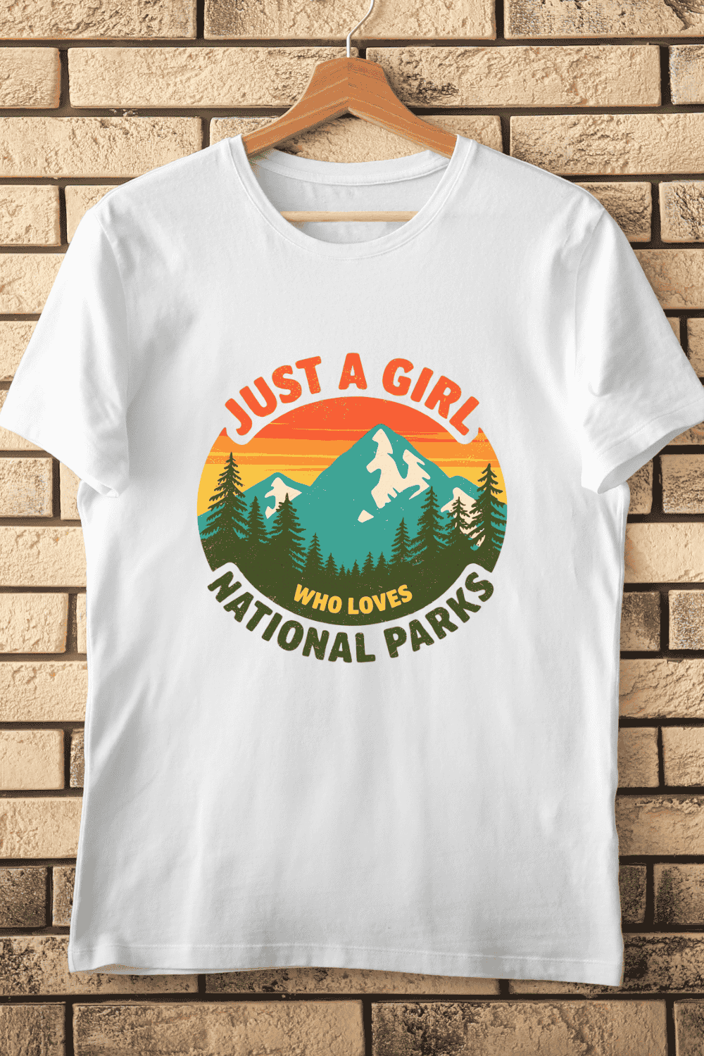 Just a Girl Who Loves National Parks T-Shirt Design pinterest preview image.