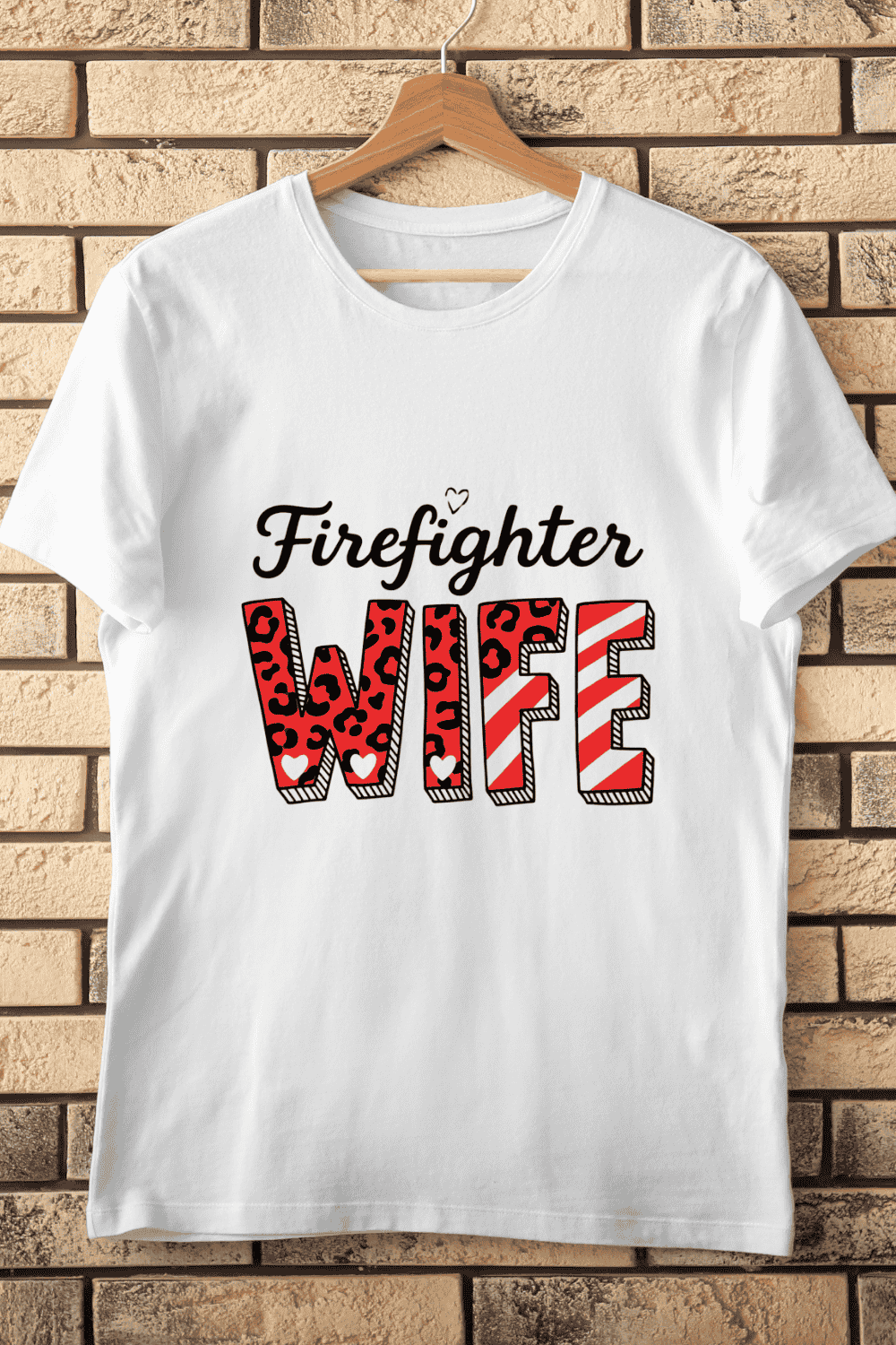 Firefighter Wife Heart Leopard T-Shirt Design pinterest preview image.