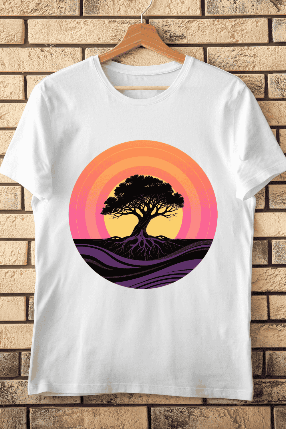 Tree Silhouette Sunset T-Shirt Design pinterest preview image.