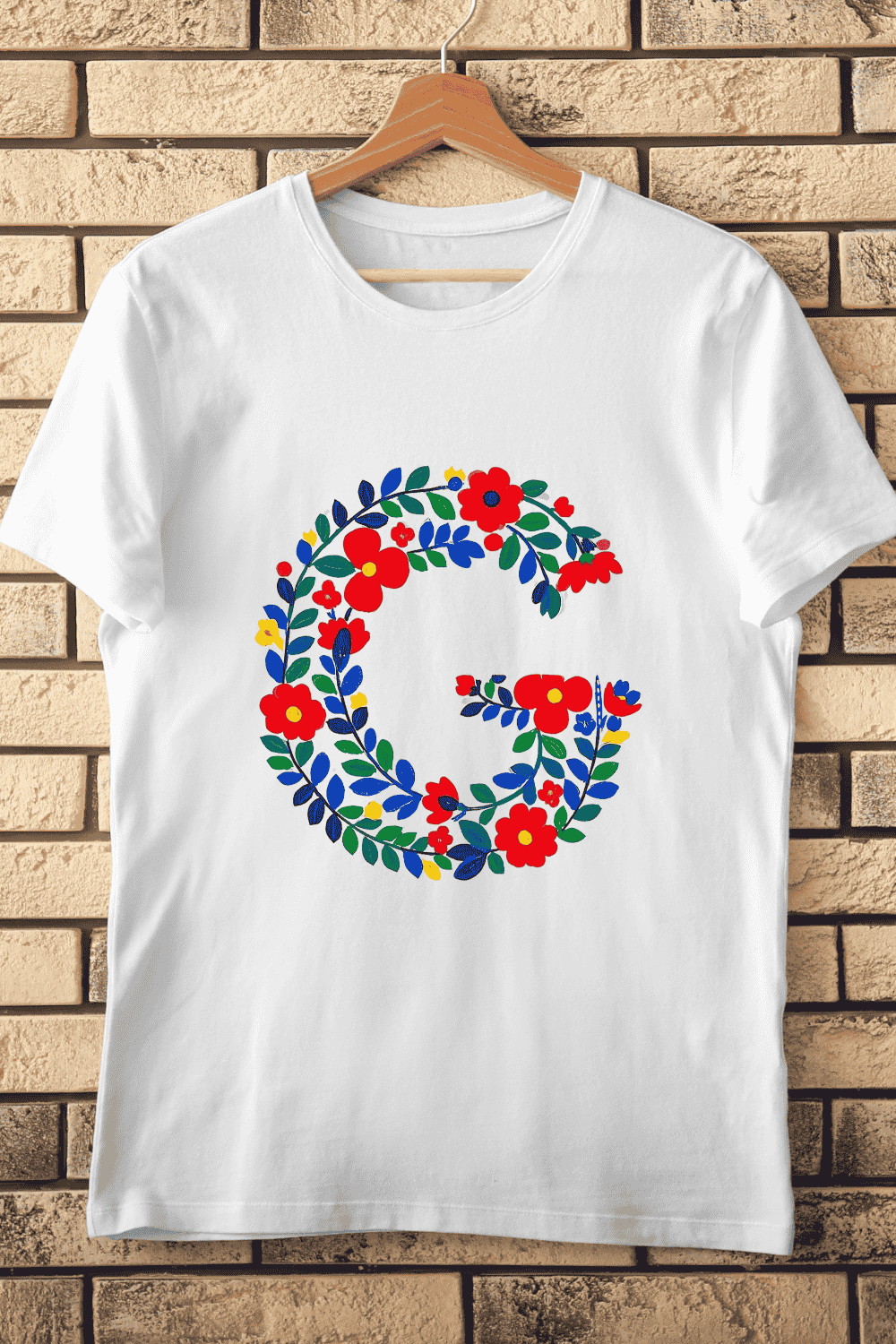 Floral Letter G T-Shirt Design pinterest preview image.
