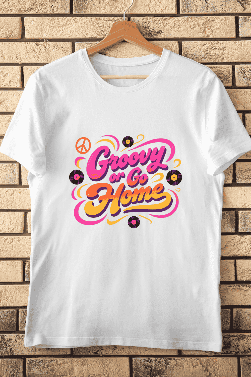Groovy or Go Home Retro Typography T-Shirt Design pinterest preview image.
