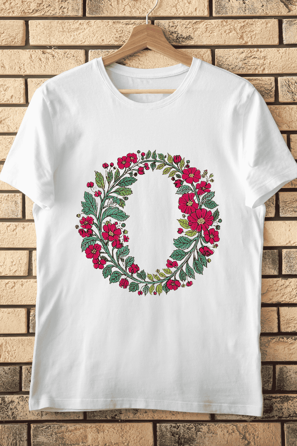 Vintage Flower O Wreath Elegant Alphabet T-Shirt Design pinterest preview image.