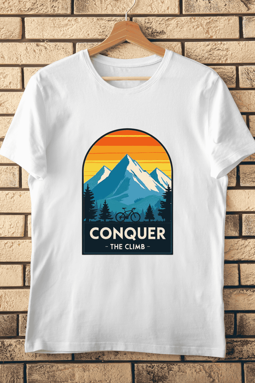 Conquer The Climb Mountain Bike T-Shirt Design pinterest preview image.
