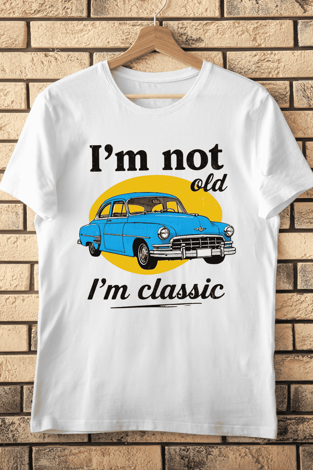 Classic Car with Quote T-Shirt Design pinterest preview image.