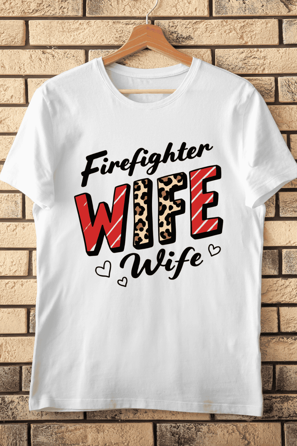 Firefighter Wife Leopard Print T-Shirt Design pinterest preview image.