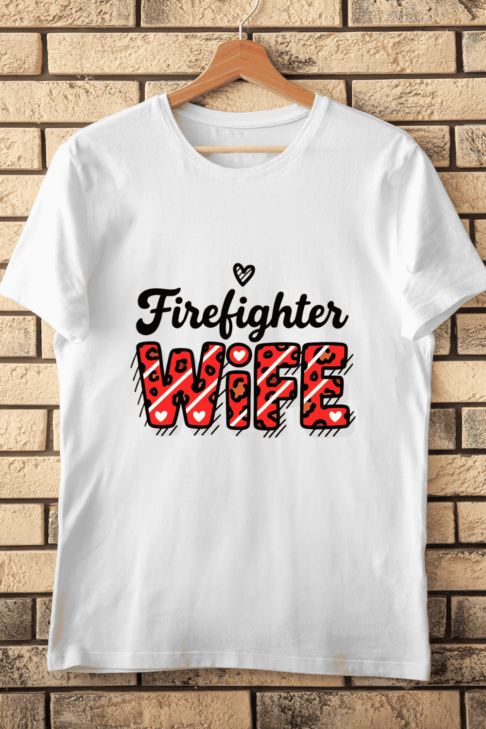 Firefighter Spouse Leopard Heart T-Shirt Design pinterest preview image.