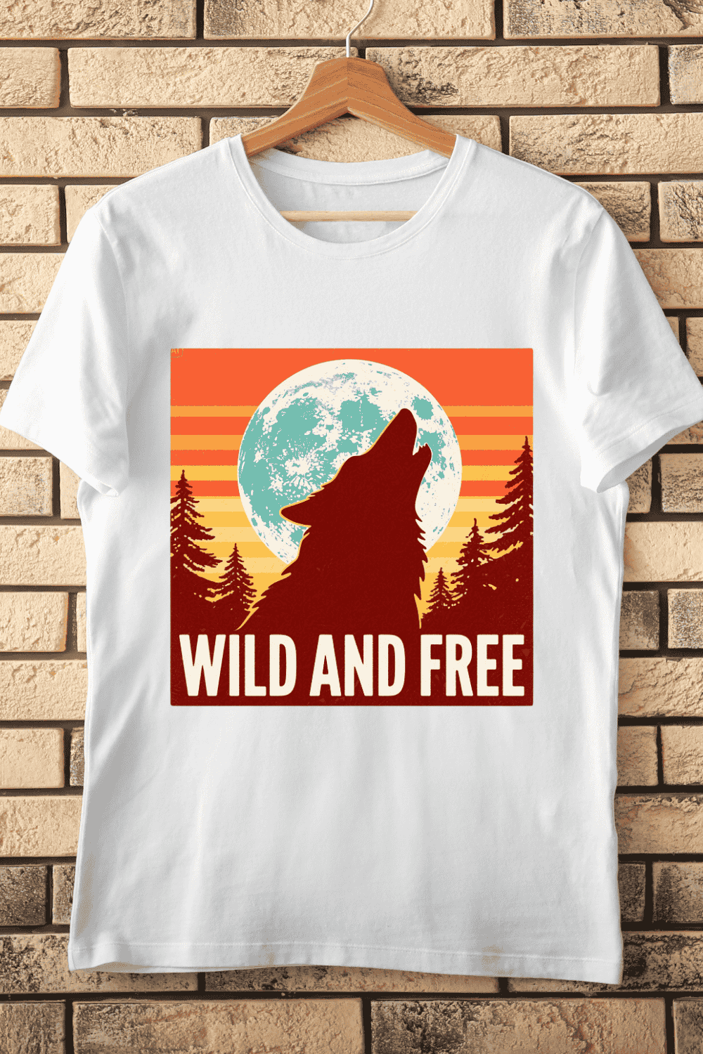 Wild and Free Howling Wolf Moon T-Shirt Design pinterest preview image.