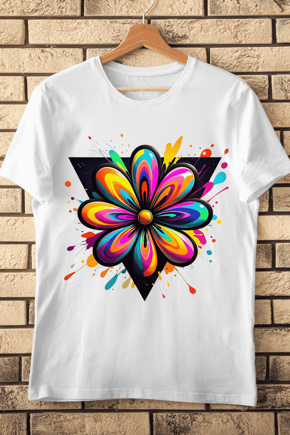 Psychedelic Colorful Flower T-Shirt Design pinterest preview image.