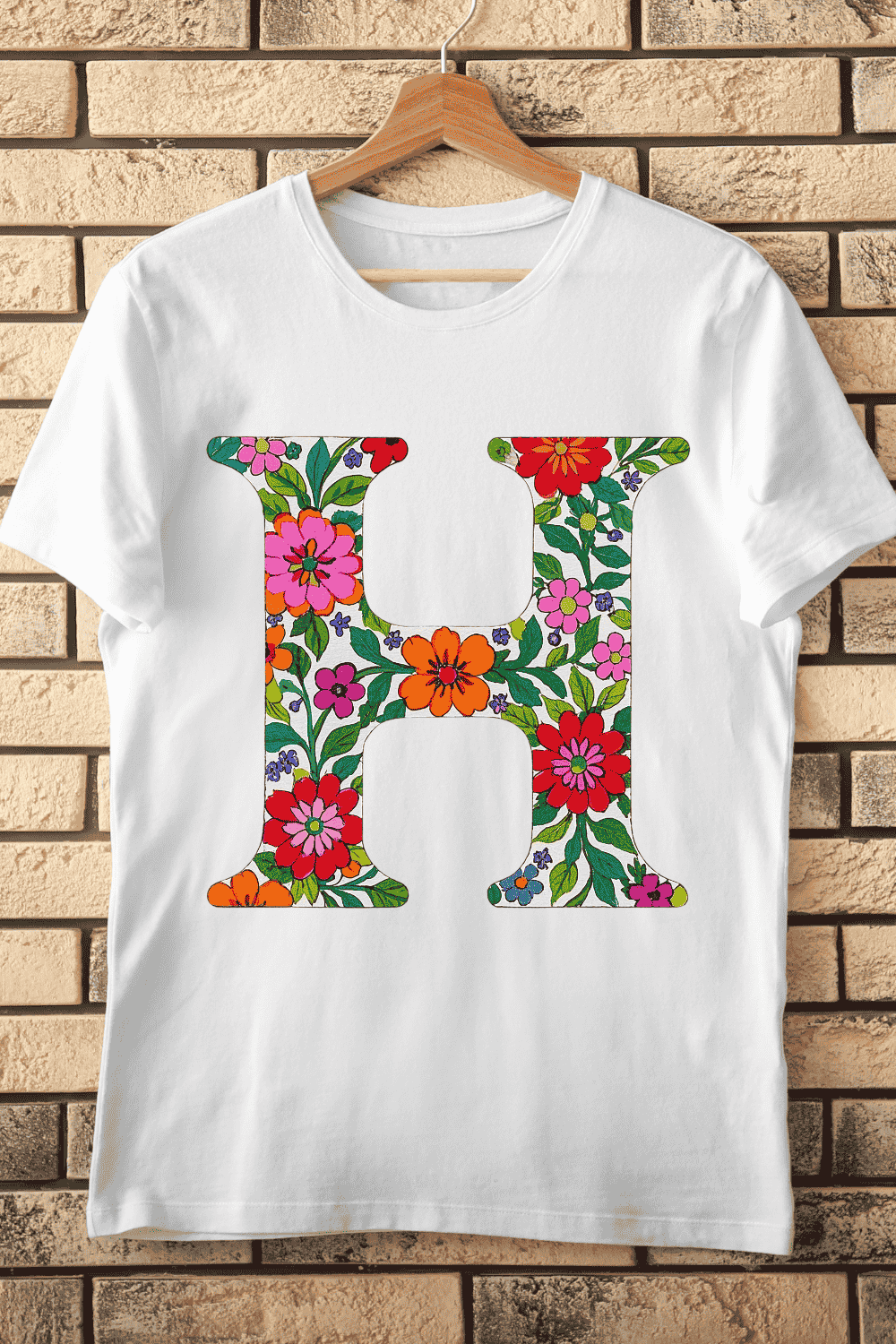 Floral Letter H T-Shirt Design pinterest preview image.