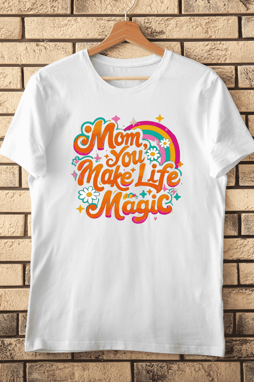 Magical Mom Rainbow Floral T-Shirt Design pinterest preview image.