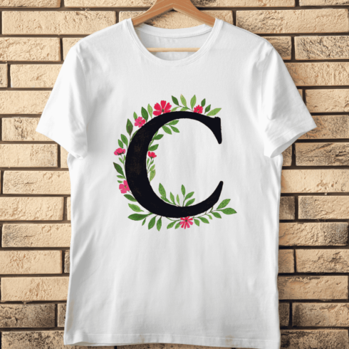 Elegant Floral Letter C Dark Botanical Monogram T-Shirt Design cover image.