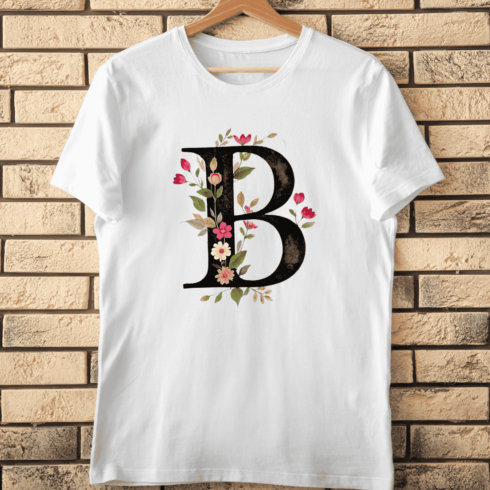 Elegant Floral Letter B Dark Botanical Monogram T-Shirt Design cover image.