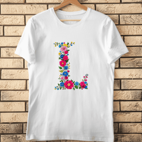 Floral Letter L Watercolor Alphabet T-Shirt Design cover image.