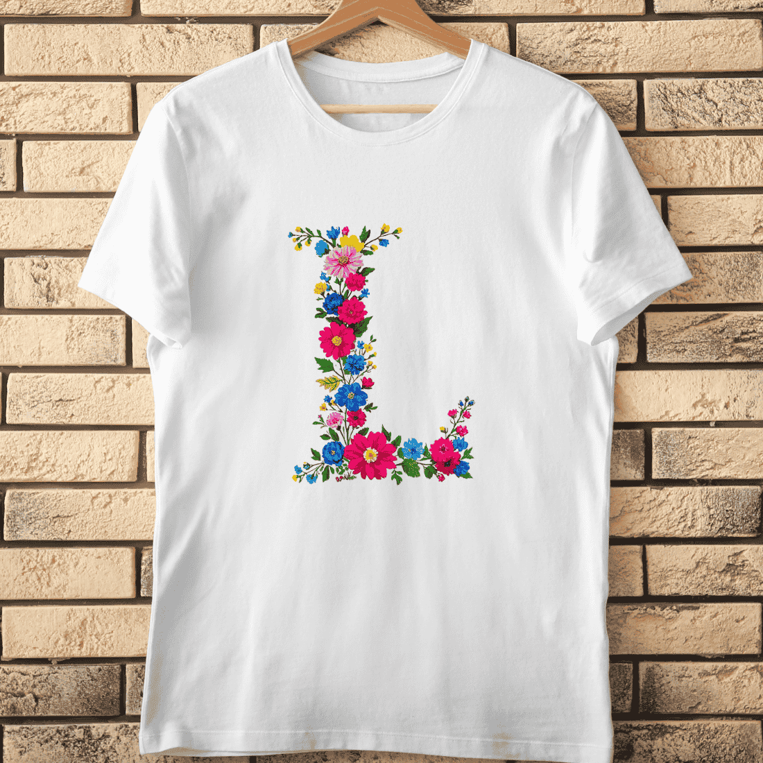 Floral Letter L Watercolor Alphabet T-Shirt Design cover image.