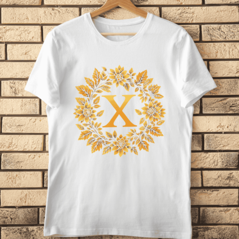 Golden Floral Letter X Wreath T-Shirt Design cover image.