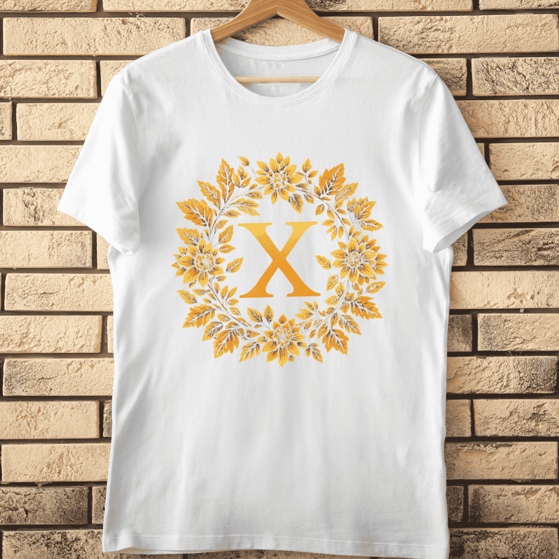 Golden Floral Letter X Wreath T-Shirt Design cover image.