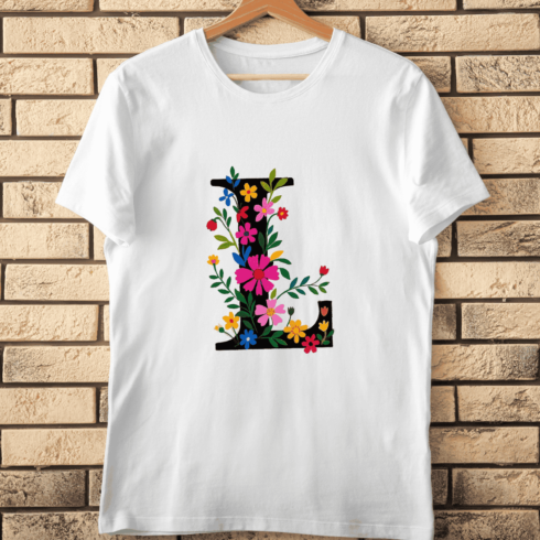 Colorful Embroidered Flower Letter L T-Shirt Design cover image.