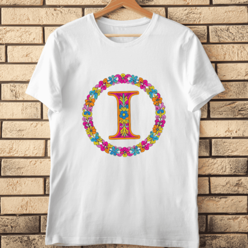 Decorated Alphabet I with Flowers T-Shirt Design cover image.