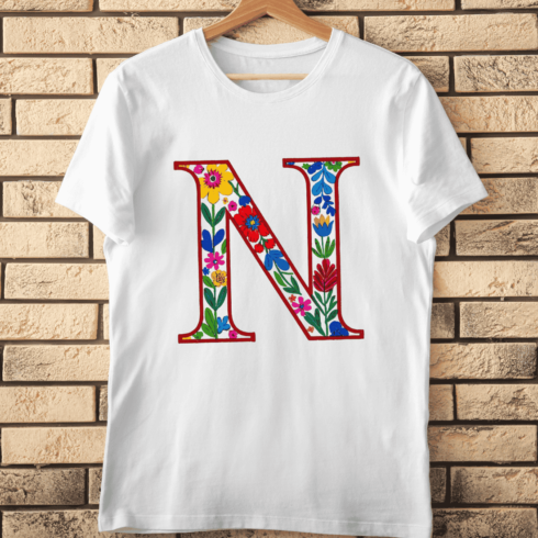 Floral Letter N Colorful Alphabet T-Shirt Design cover image.