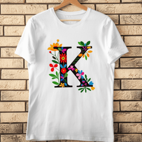 Ornate Floral Letter K T-Shirt Design cover image.