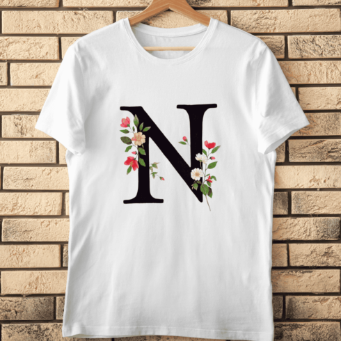 Pink and Red Flower Initial N Alphabet T-Shirt Design cover image.