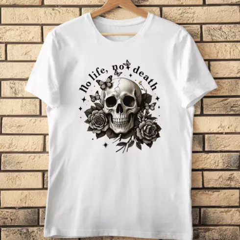 Gothic Skull Rose Butterfly T-Shirt Design cover image.