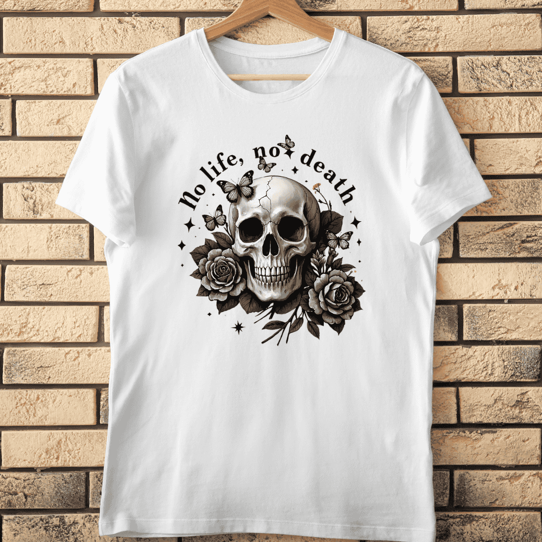 Gothic Skull Rose Butterfly T-Shirt Design cover image.